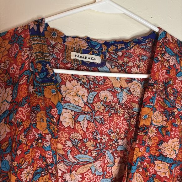 PAPARAZZI One Size Floral Viscose Tie Front Top Shawl Coverup Kimono Plus Size - Picture 4 of 6